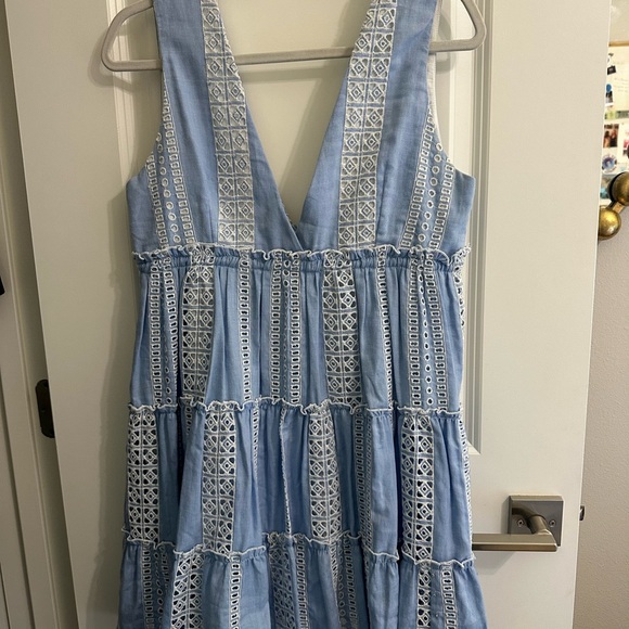 Montce Blue and White Herringbone Fabric - Picture 2 of 3